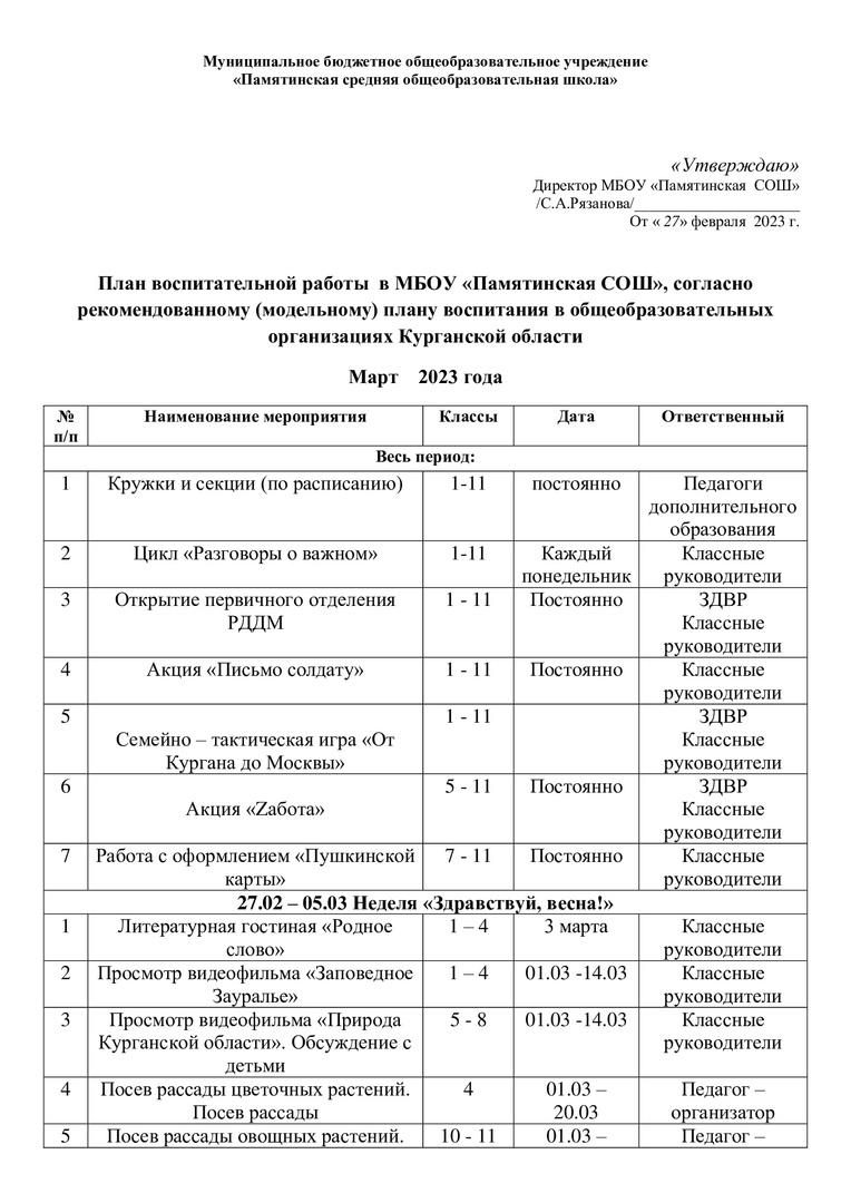 Модельный план воспитания - март 2023.